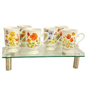 6 Retro Daisy Butterfly Mod Mugs 4.5" flowers vtg 70s-80s coffee tea farmhouse